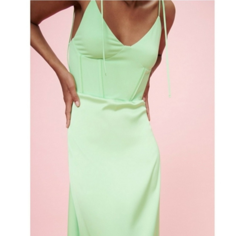 NWT Zara Key lime Satin Bustier Maxi Dress